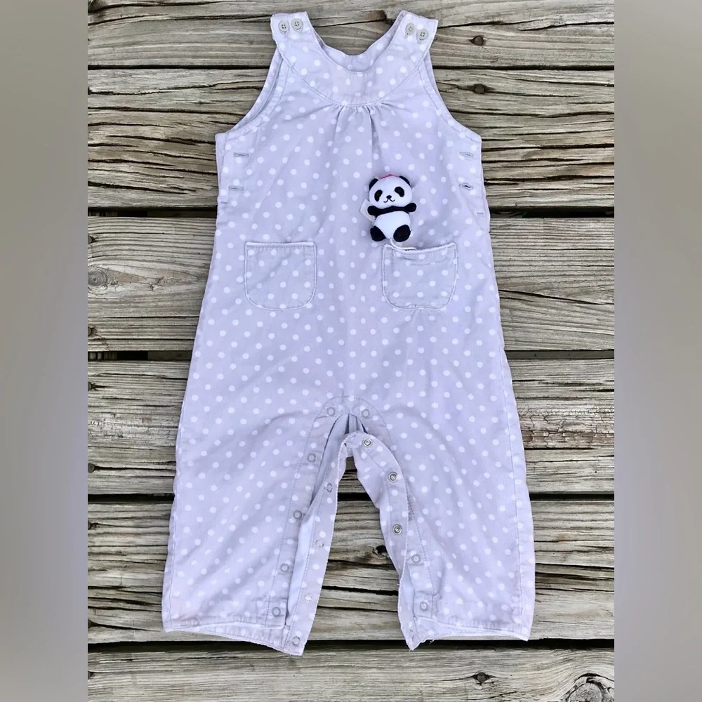 18-24m Baby Girls GYMBOREE Polka Dot Panda Pocket One Piece Corduroy Romper Set - Picture 4 of 13